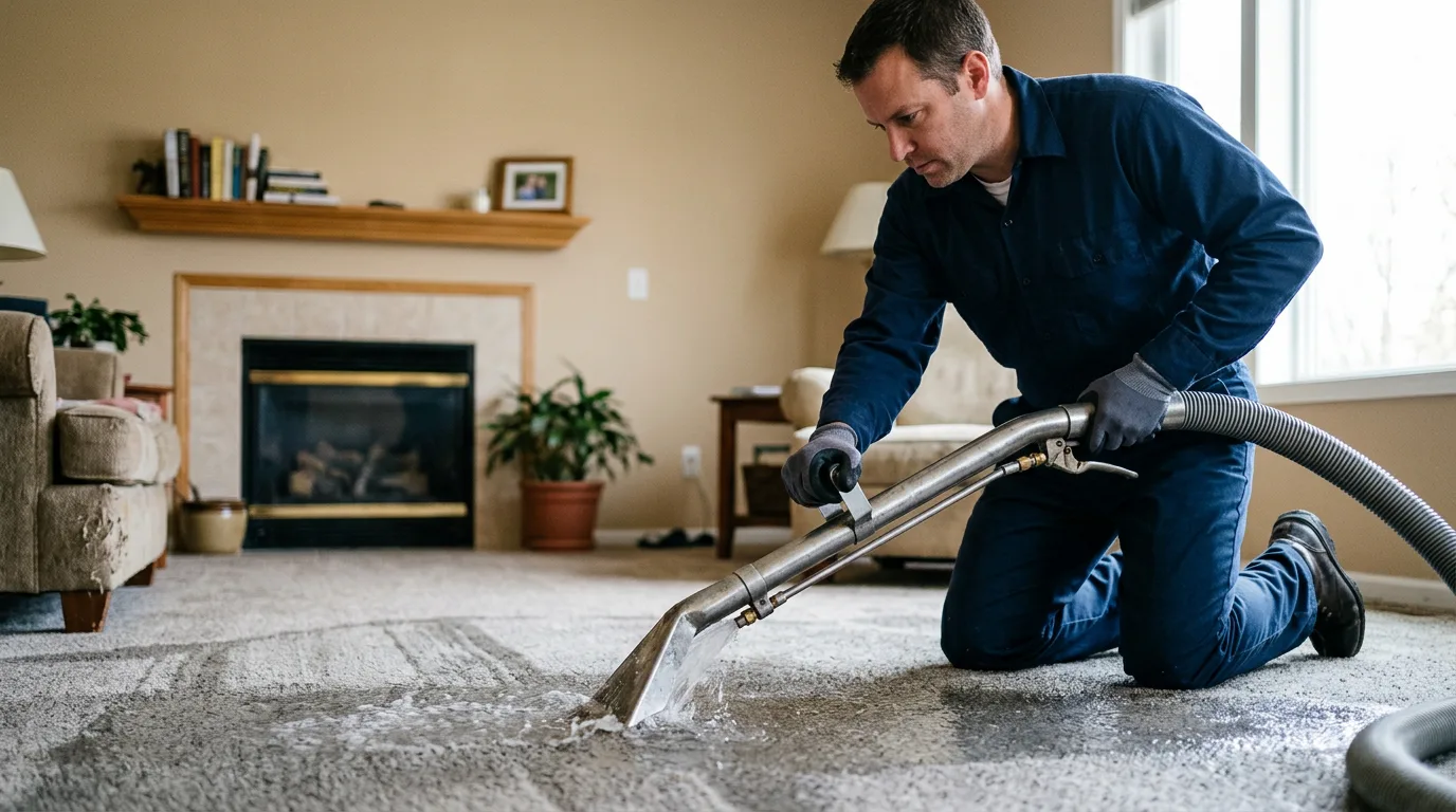 Water damage restoration technician working near Wayne, MI